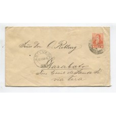 ARGENTINA ENTERO POSTAL GJ SOB-301 SOBRE CIRCULADO CON MATASELLO ESTACION VERA